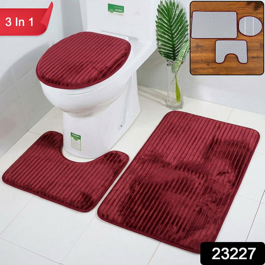 Bathroom Mat Set with Toilet Contour Rug and Lid Cover, Anti Slip (3 Pc Set)