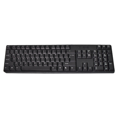 A top-down view of a full-size black wired keyboard with a numeric keypad on a white background.