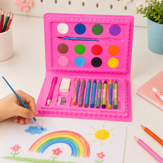 School Colour Box for Kids with Crayons, Watercolours and Pencil (24 Pc Set)