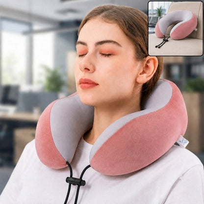 U shaped travel neck pillow in use