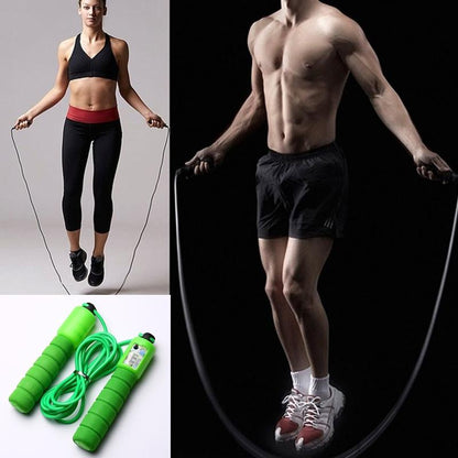 A collage shows a woman and a man jumping rope, with a green counting skipping rope in the bottom left corner.